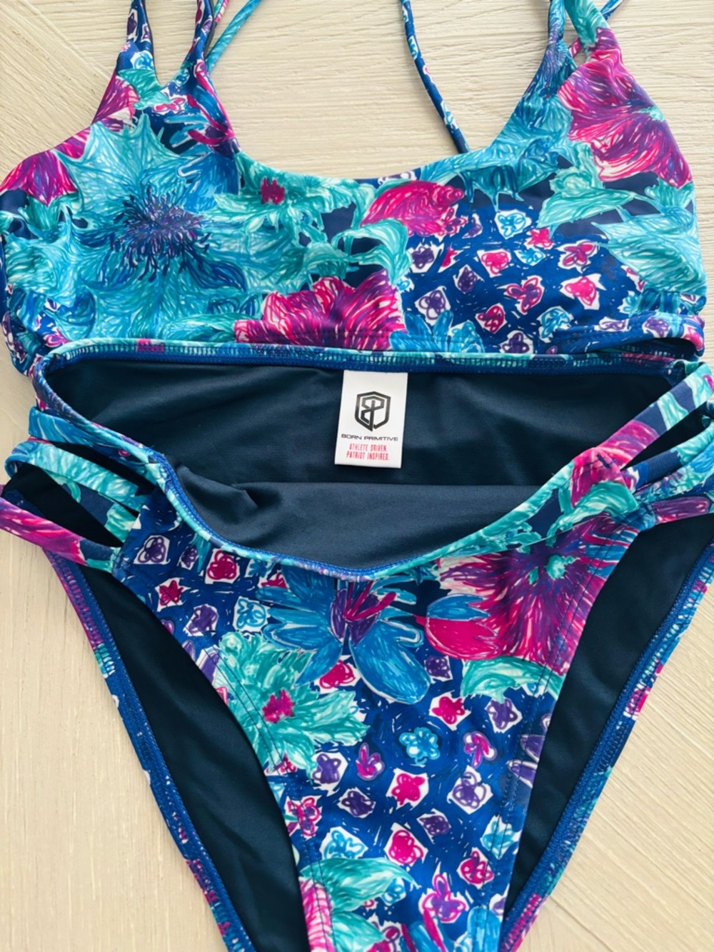 Born Primitive Women's Floral Two Piece Swimsuit in Navy, Teal & Hot Pink